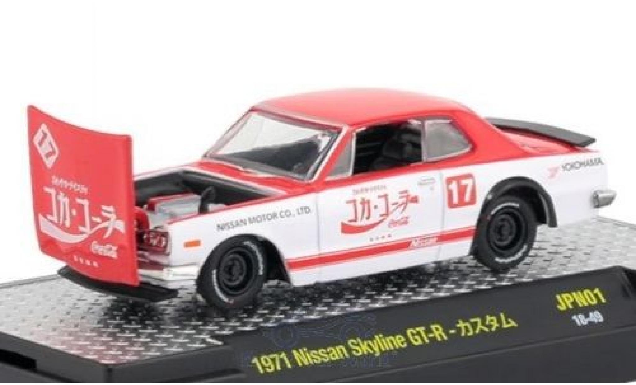 Nissan Skyline 1/64 M2 Machines GT-R rood/wit Coca Cola 1971 modelauto