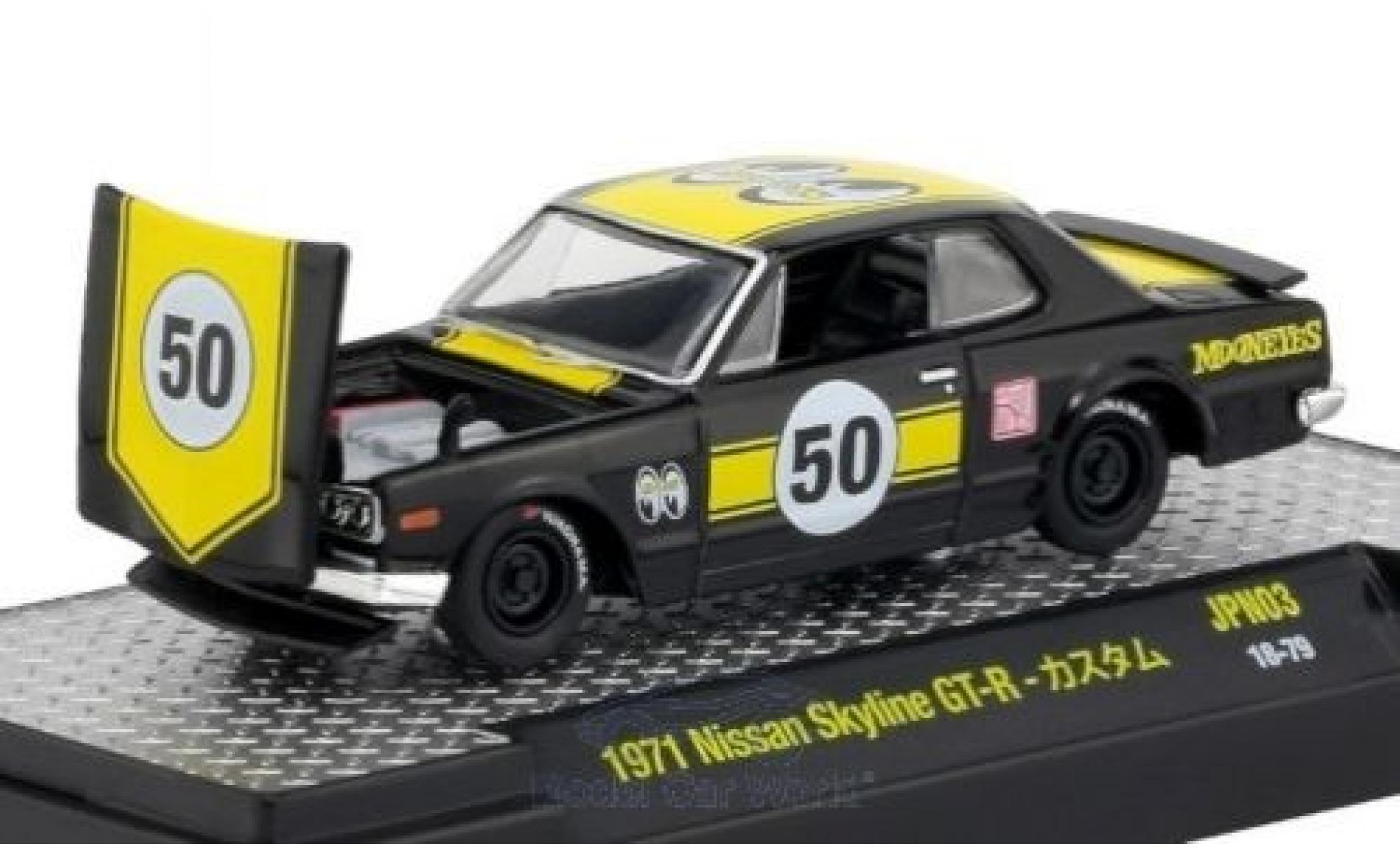 Nissan Skyline 1/64 M2 Machines GT-R zwart/geel 1971 modelauto