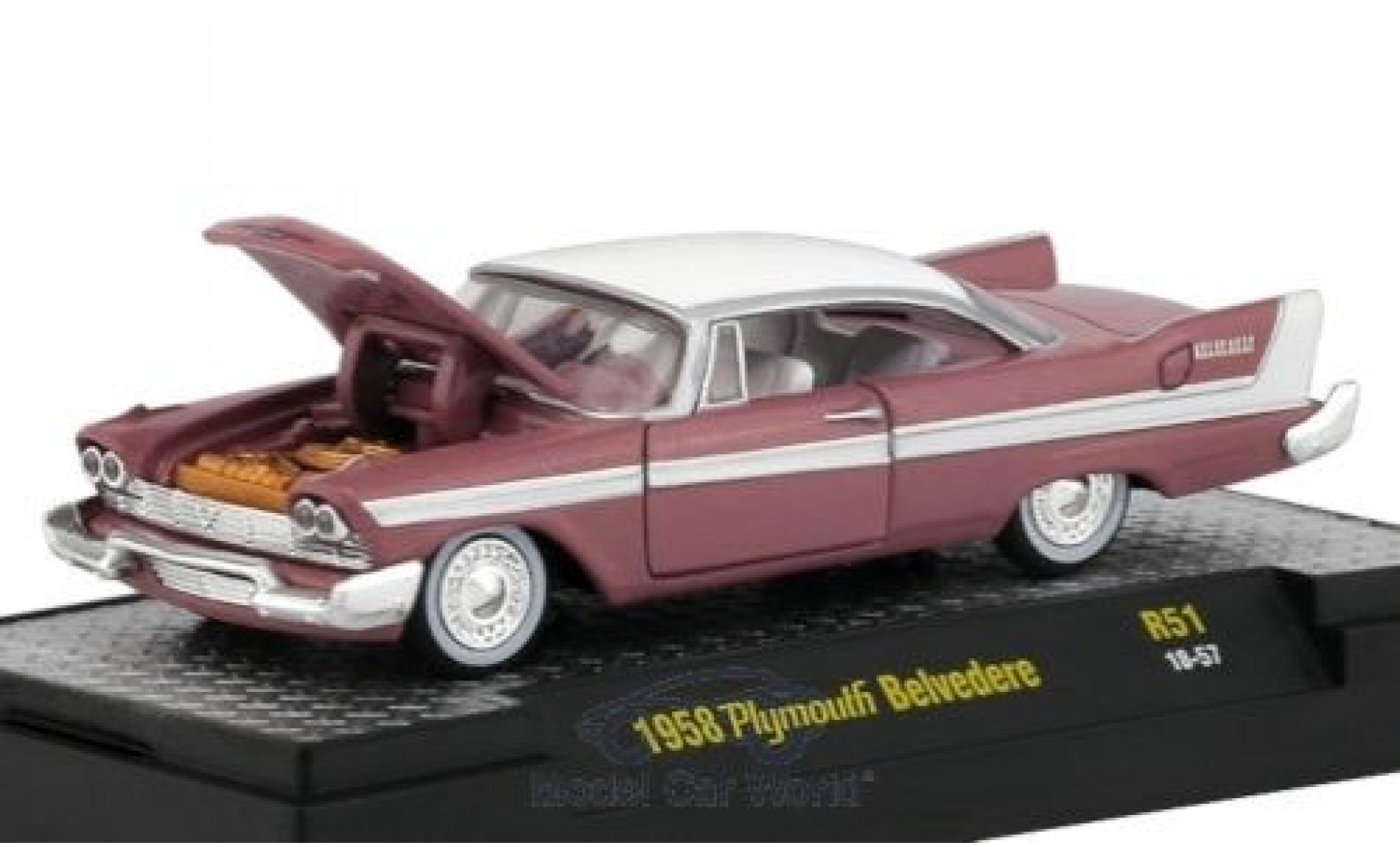 Plymouth Belvedere 1/64 M2 Machines roze/wit 1958 modelauto