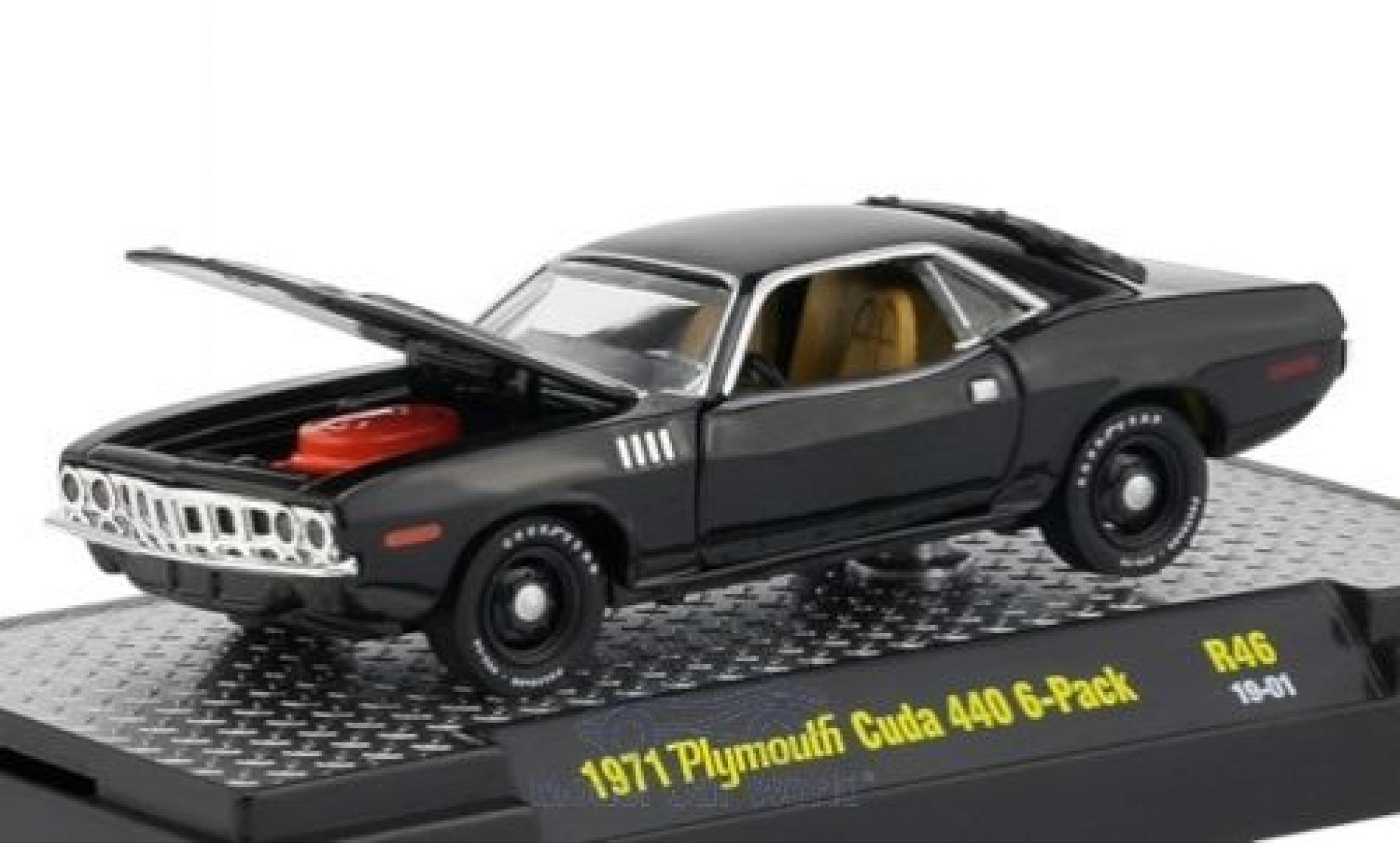 Plymouth Cuda 1/64 M2 Machines 440 6-Pack zwart 1971 modelauto