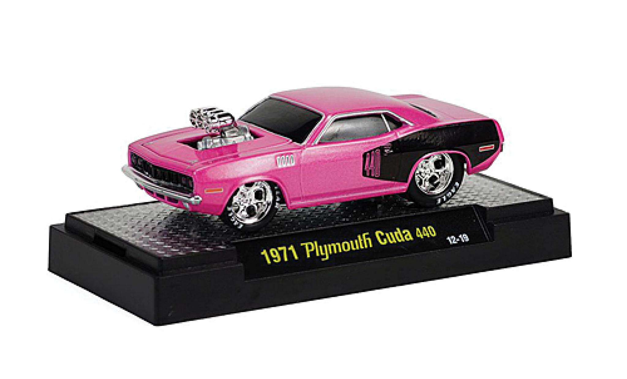 Plymouth Cuda 1/64 M2 Machines 440 Tuning lila/zwart 1971 Ground Pounders modelauto