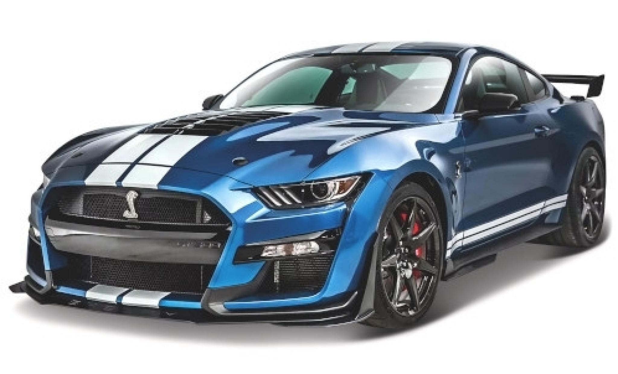 Ford Mustang 1/18 Maisto Shelby GT500 metallic blauw/wit 2020 modelauto