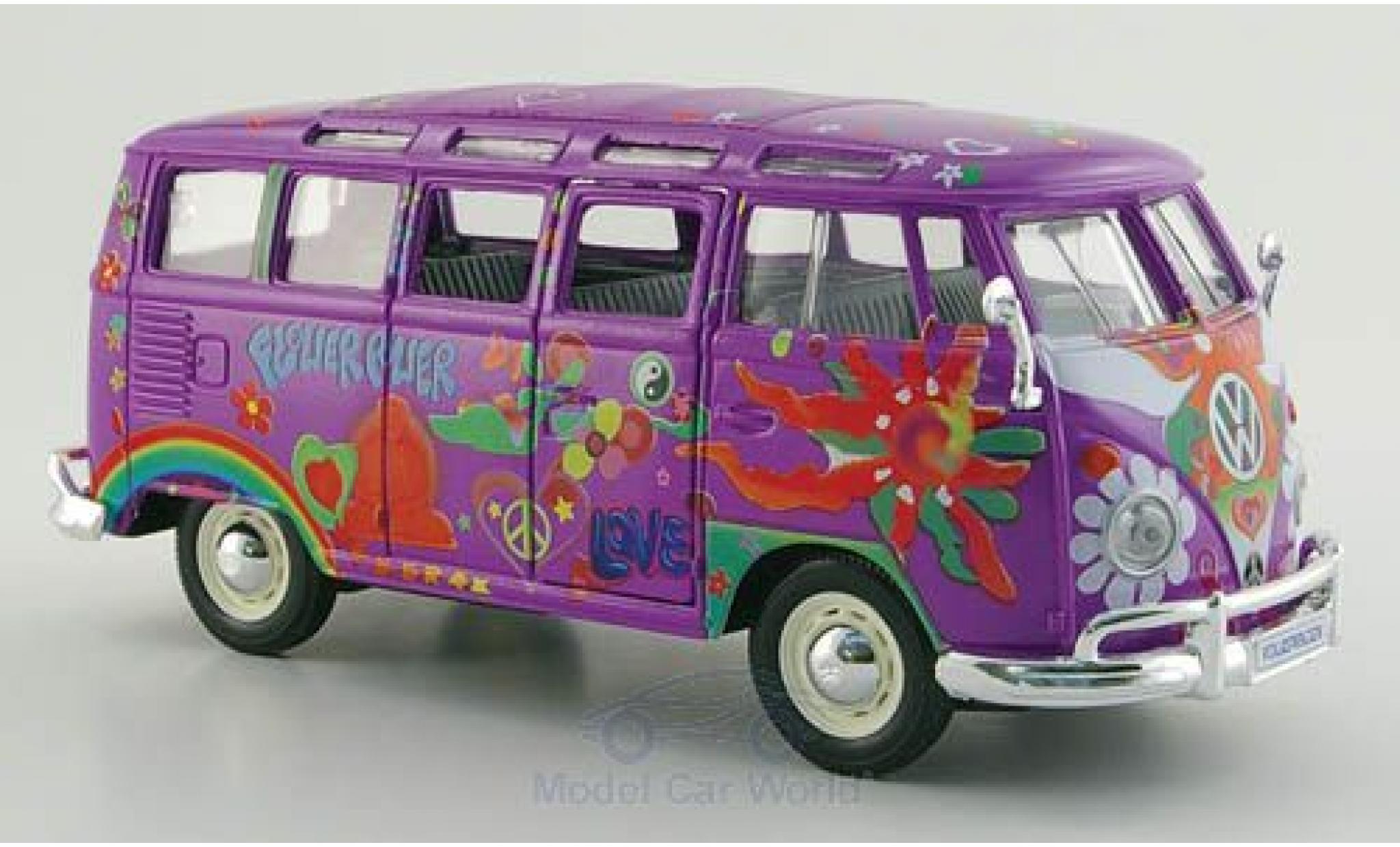 Volkswagen T1 B 1/24 Maisto Samba Bus lila/Dekor Hippie Massstab 1:25 modelauto
