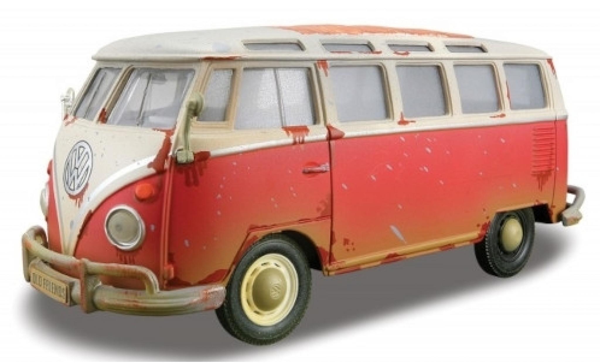 Volkswagen T1 1/24 Maisto Samba rood/wit 1960 USA-Version avec traces de vieilissement modelauto