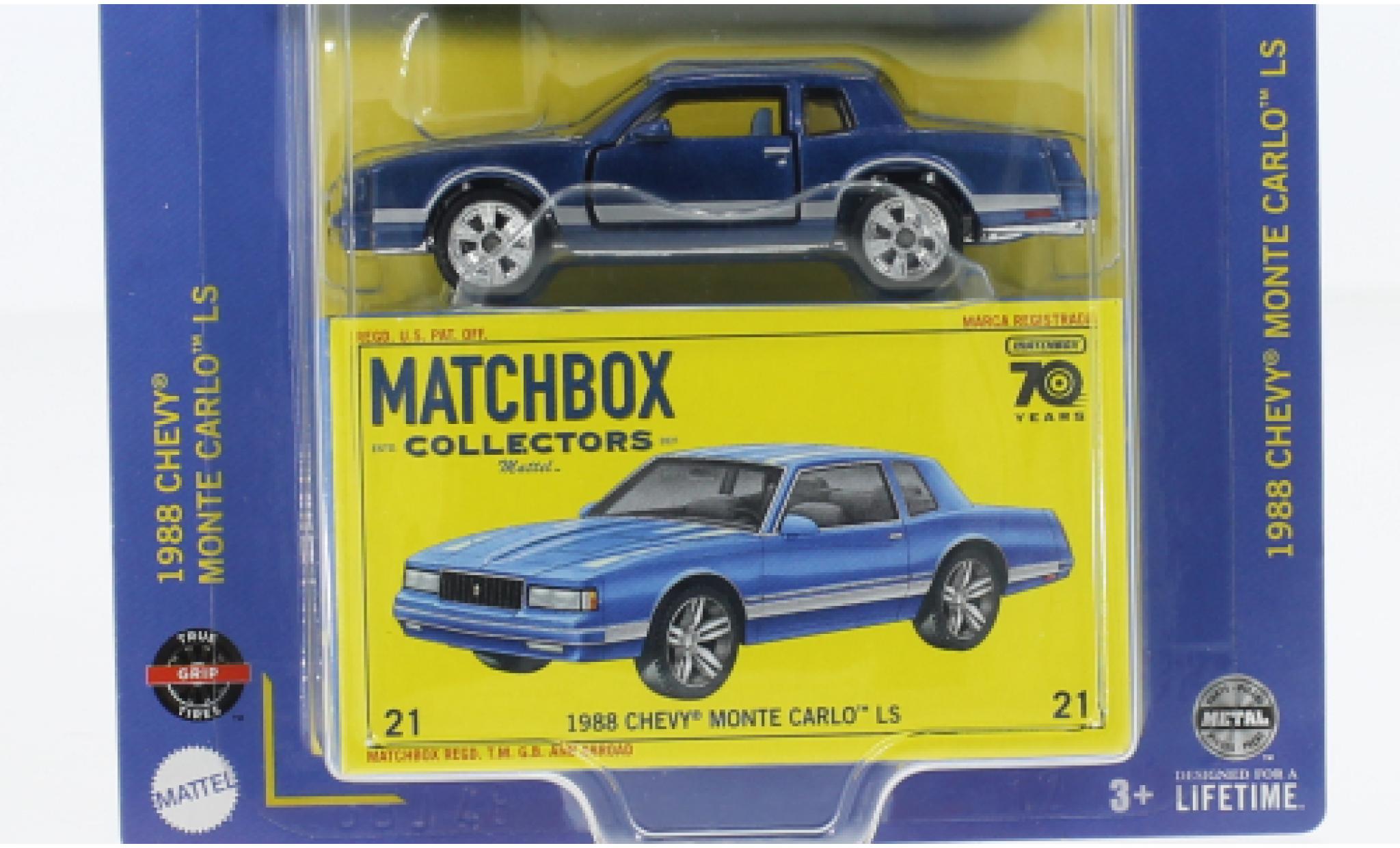 Chevrolet Monte Carlo 1/64 Matchbox LS blauw/D&eacute;corer 1988 modelauto