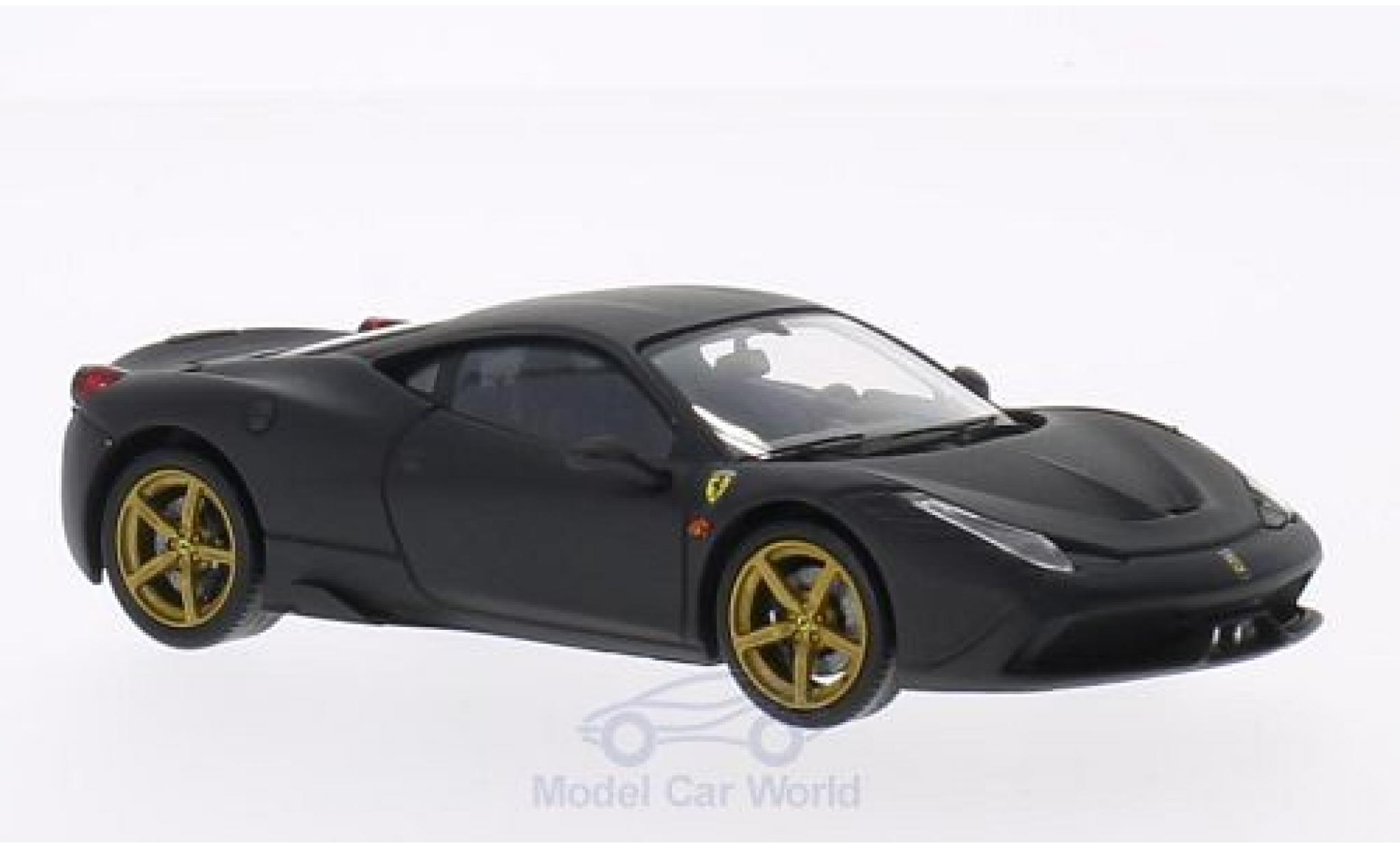Ferrari 458 1/43 Hot Wheels Elite Speciale matt-zwart 2013 ohne Vitrine modelauto
