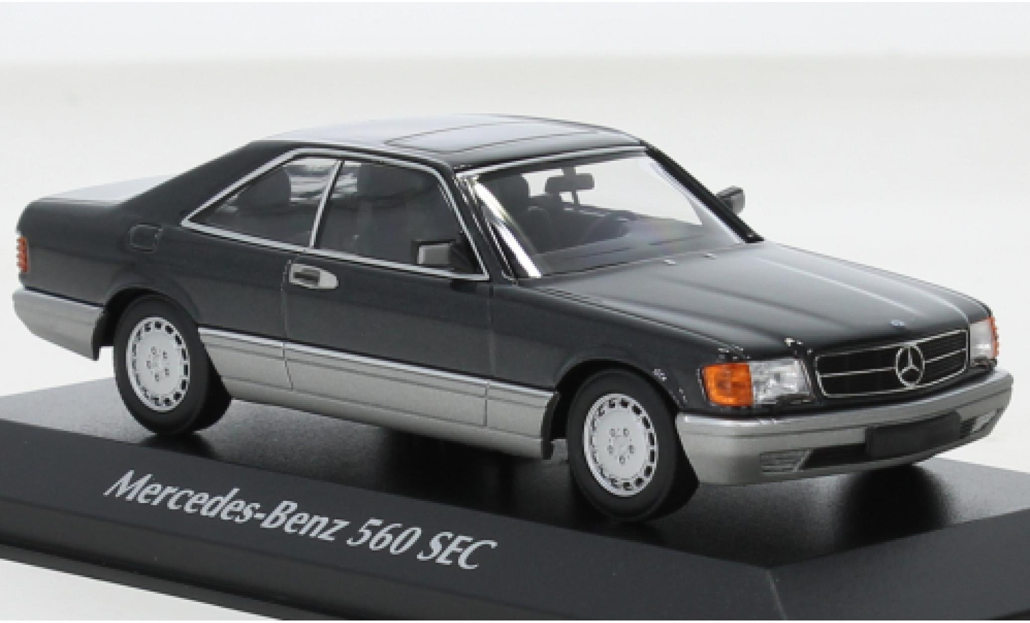 Mercedes 560 1/43 Maxichamps SEC (C126) metallic zwart 1986 modelauto