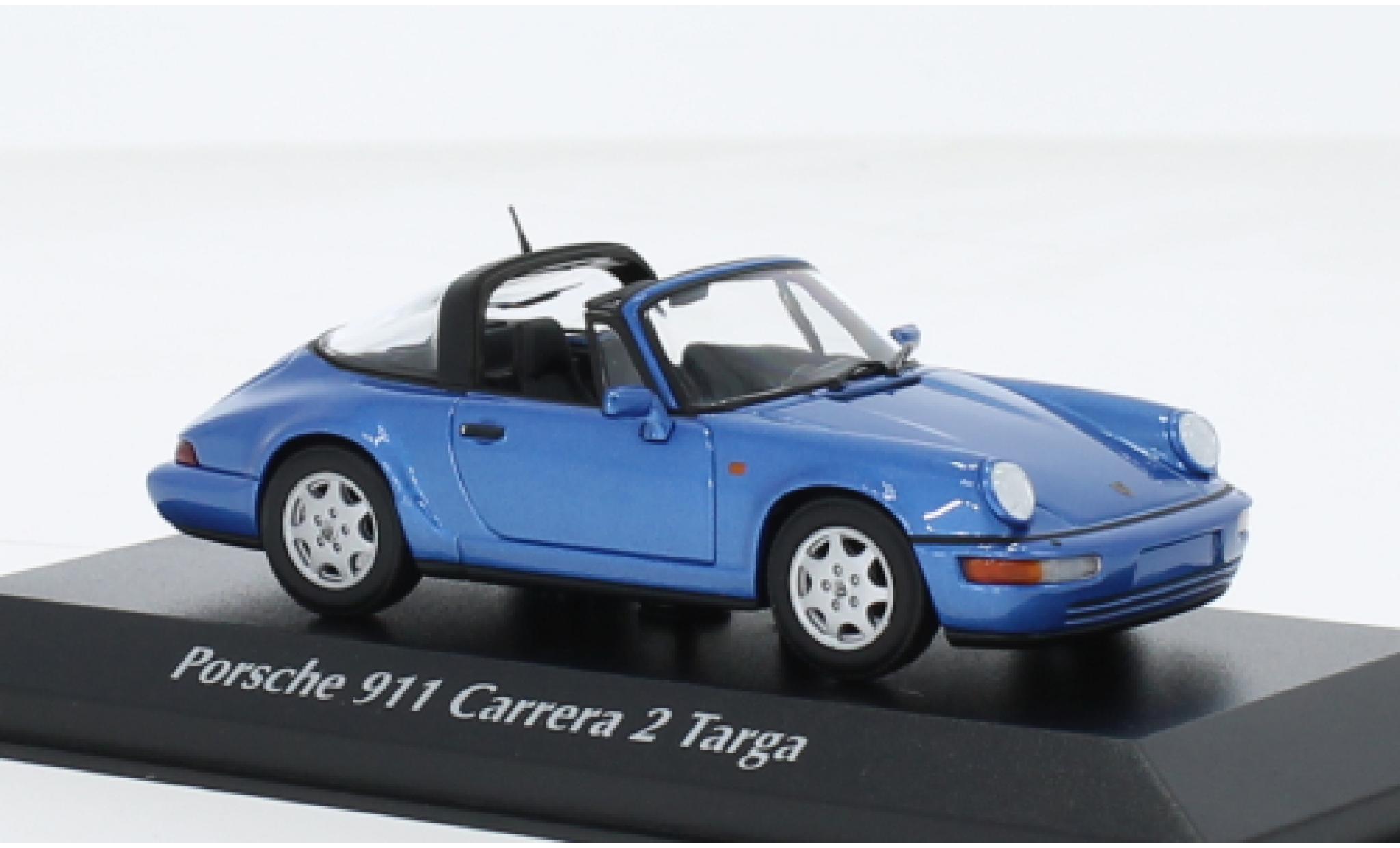 Porsche 964 1/43 Maxichamps 911  Carrera 2 Targa metallic blauw 1991 modelauto