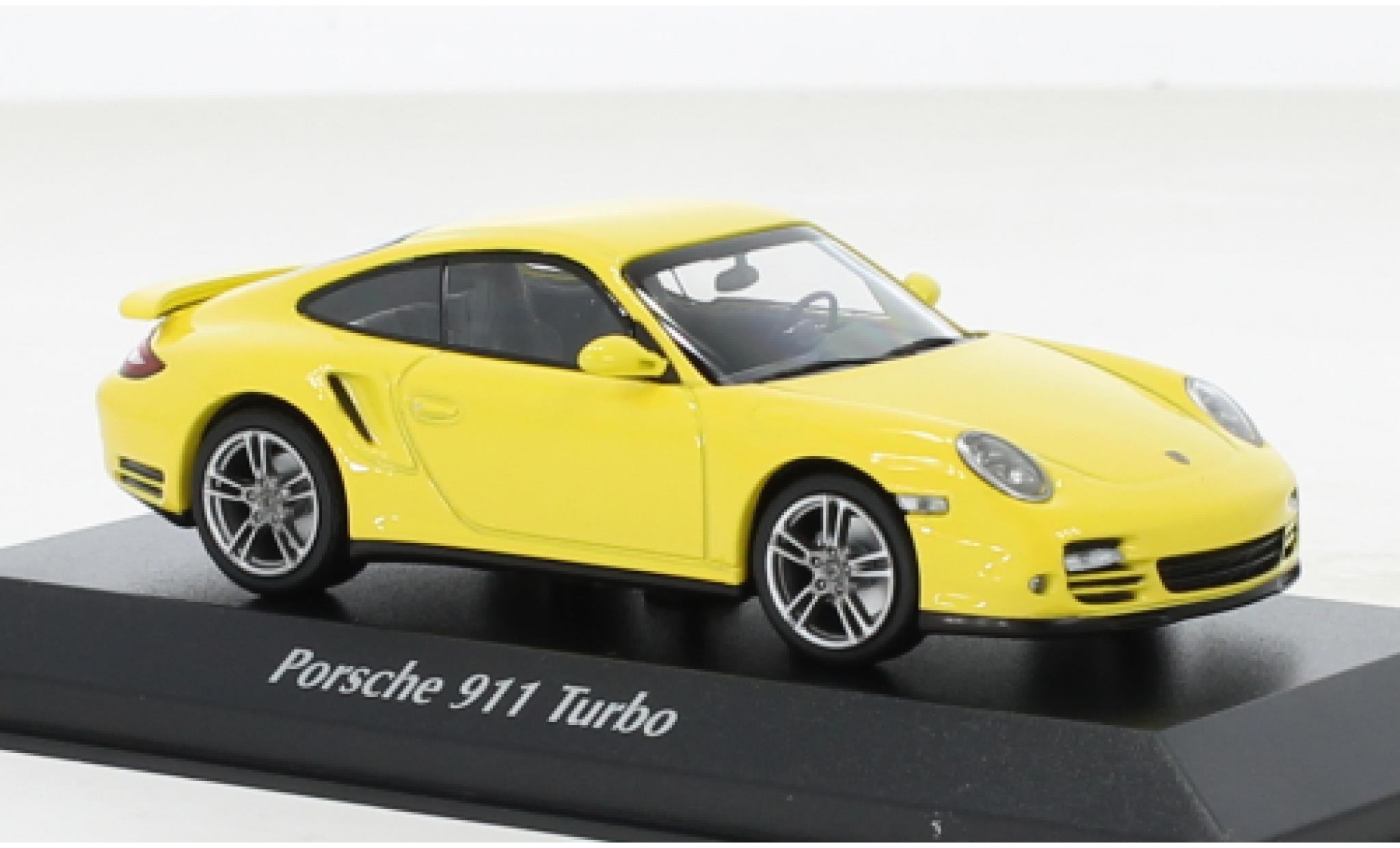 Porsche 997 Turbo 1/43 Maxichamps 911  geel 2009 modelauto