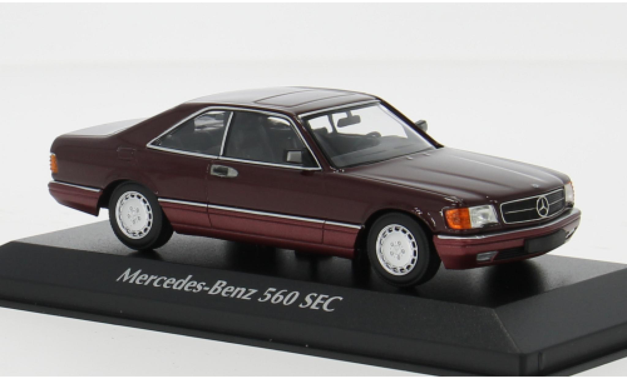 Mercedes 560 1/43 Maxichamps SEC (C126) metallic rood 1986 1:43 modelauto