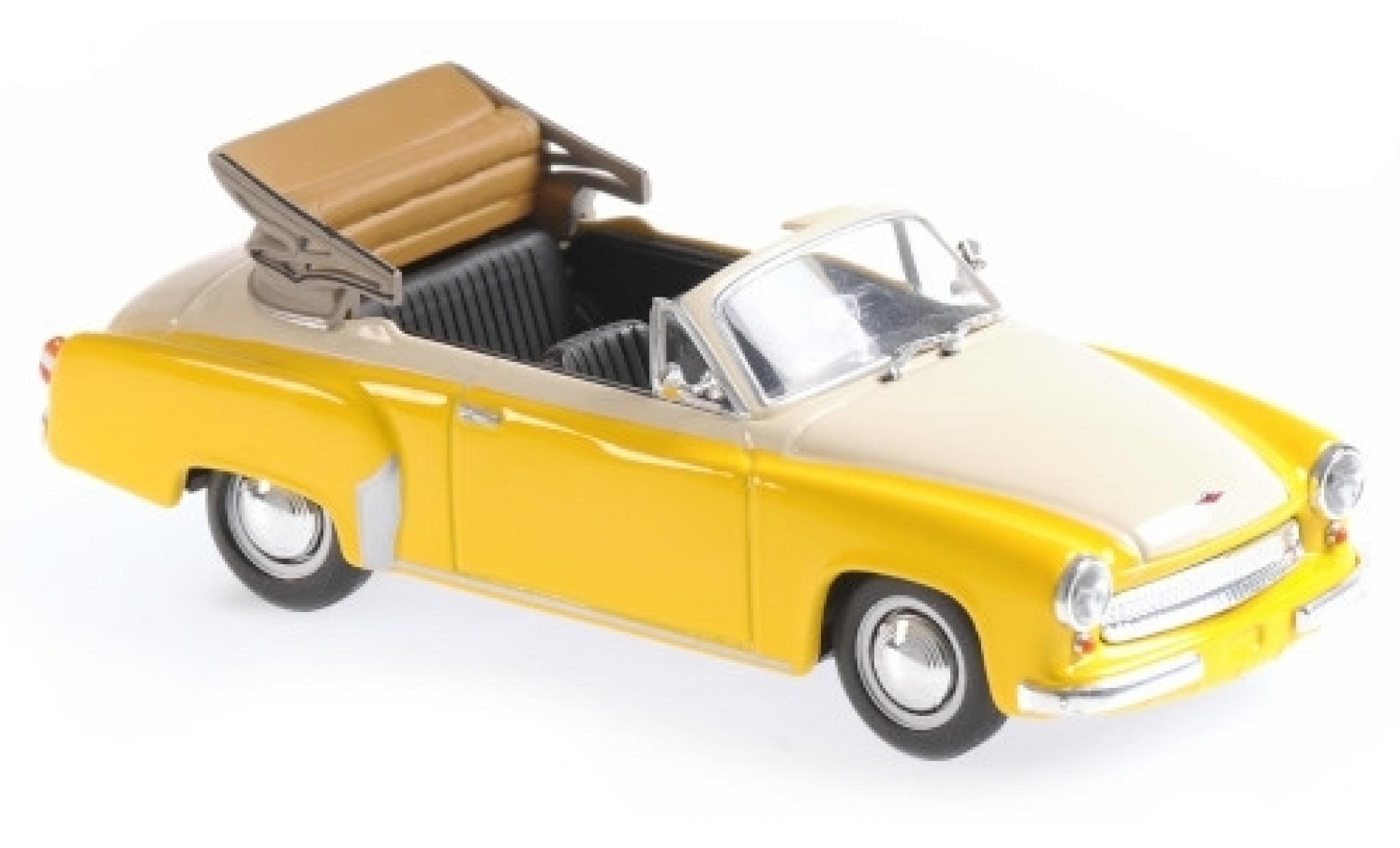 Wartburg 311 1/43 Maxichamps Cabriolet geel/wit 1958 modelauto