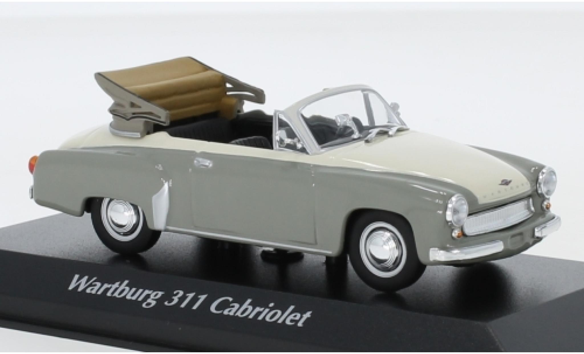 Wartburg 311 1/43 Maxichamps Cabriolet grijs/wit 1958 modelauto
