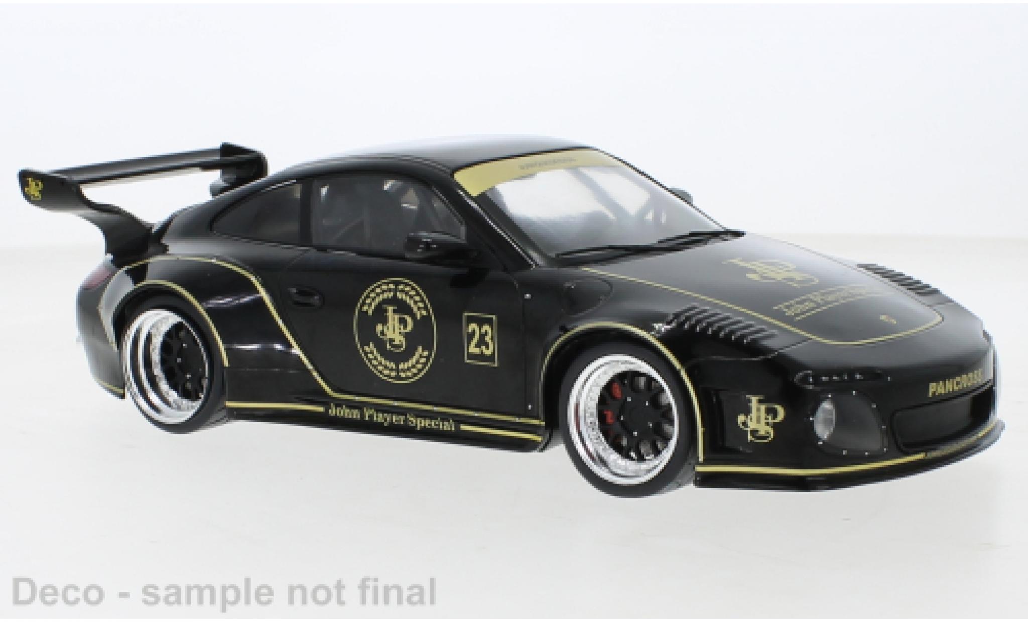 Porsche 997 1/18 MCG Old & New zwart/Dekor John Player Special 2020 modelauto