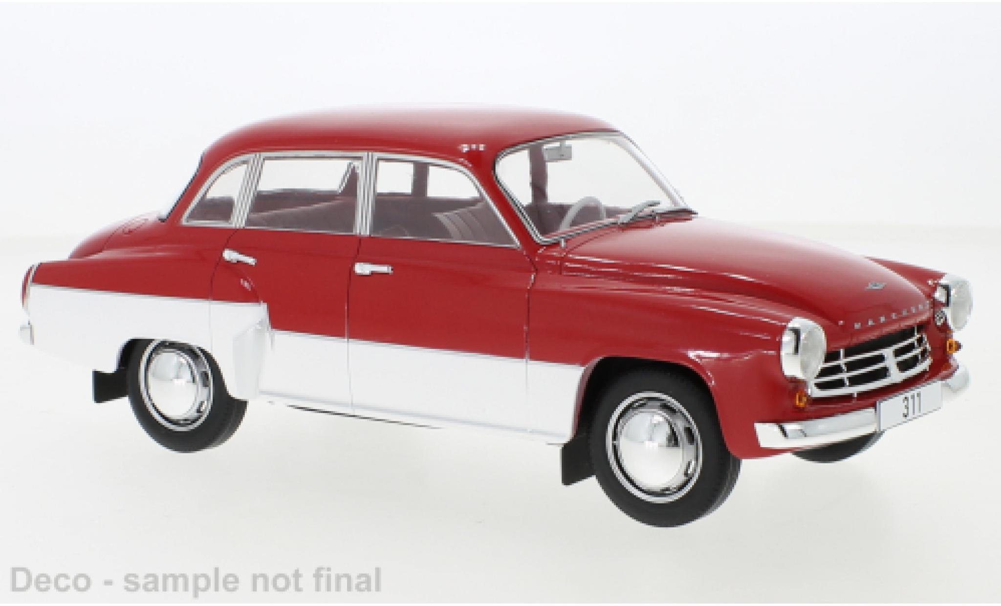 Wartburg 311 1/18 MCG rood/wit 1955 modelauto