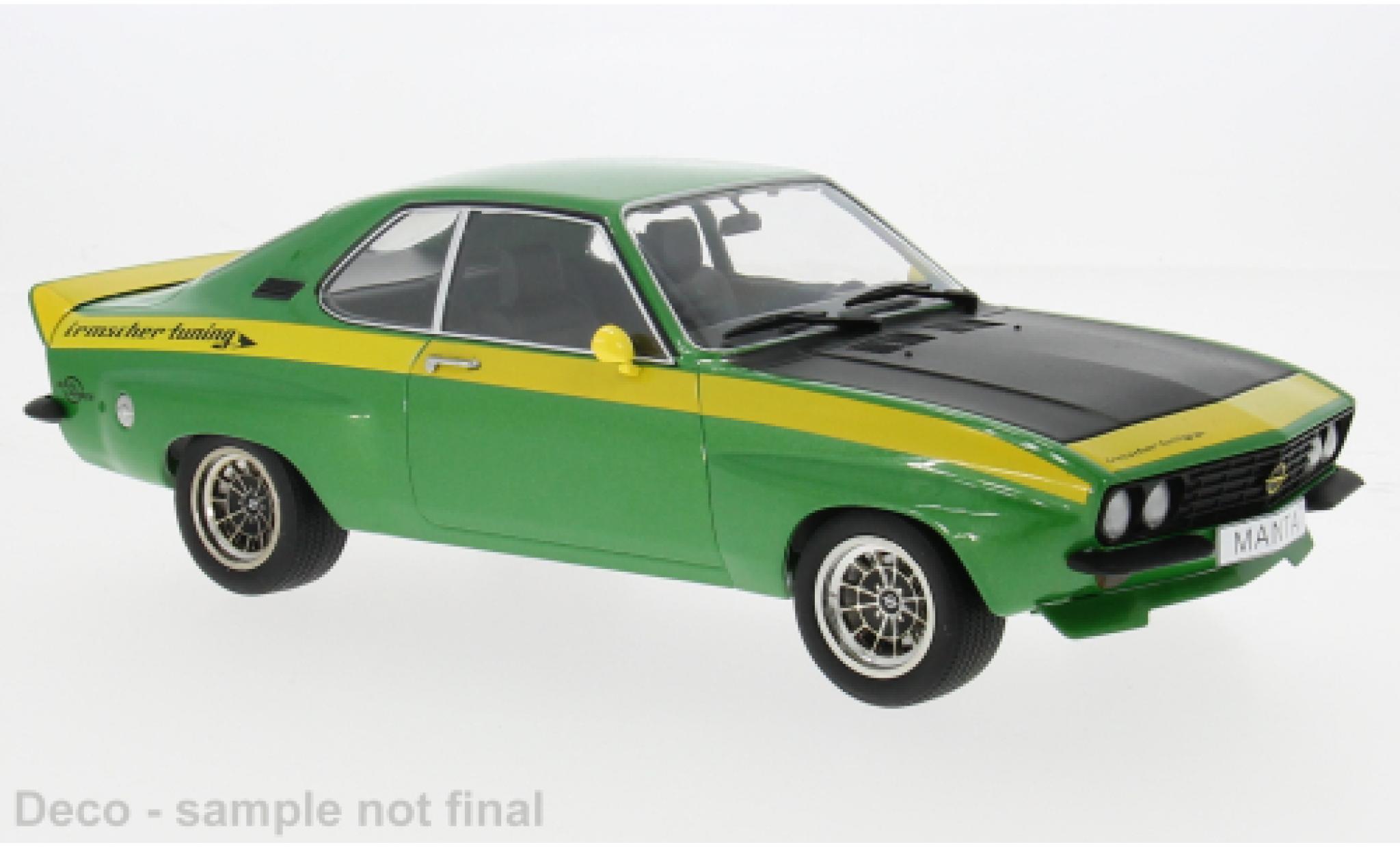 Opel Manta 1/18 MCG A Irmscher groen/geel 1974 1:18 modelauto