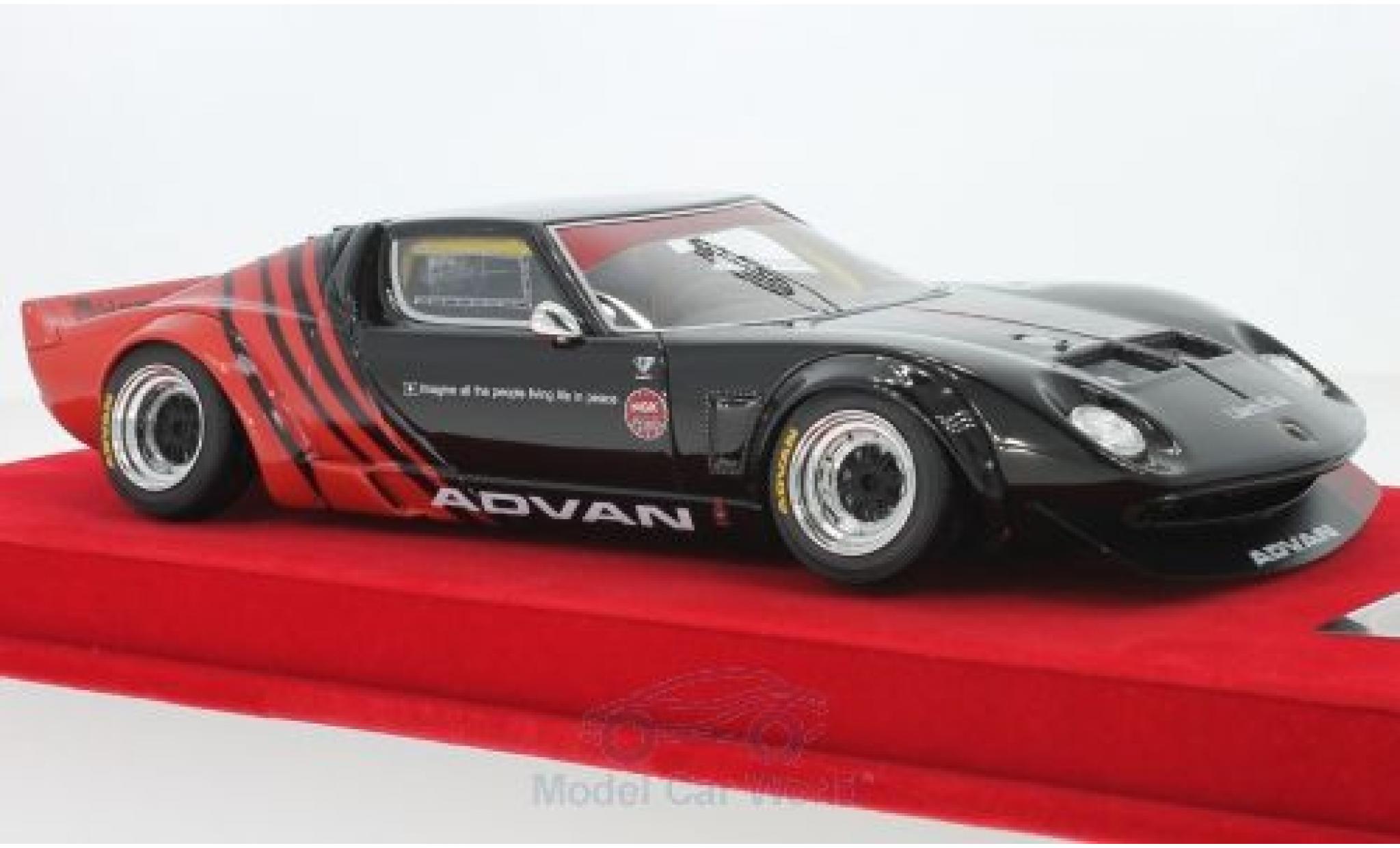 Lamborghini Miura 1/18 MCW Models LB Works zwart/rood RHD Chassis Ford GT40 N4 Liberty Walk modelauto