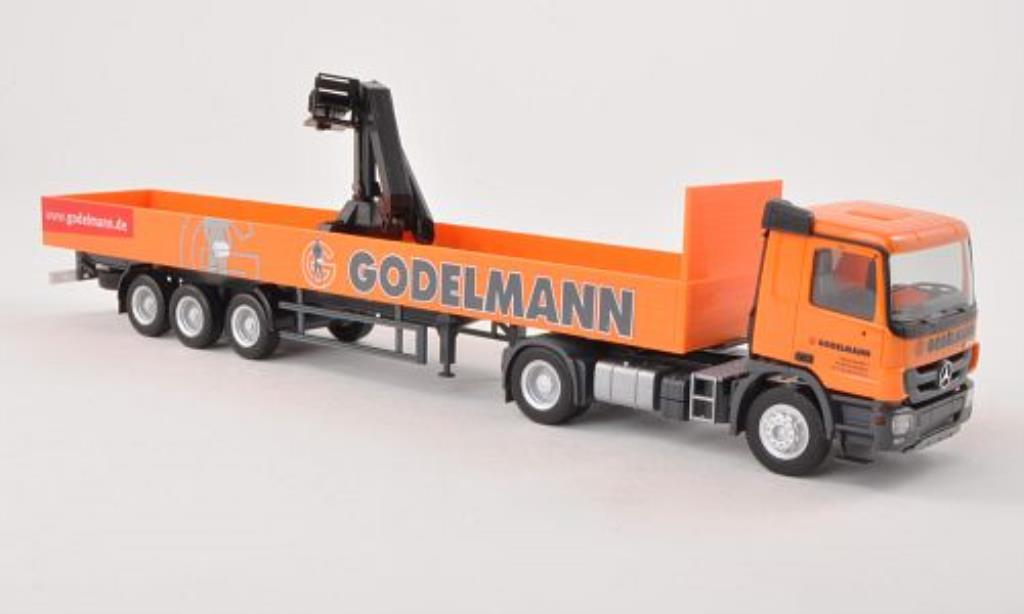 Mercedes Actros 1/87 Herpa M 08 Godelmann Pritschen-SZ mit Kran modelauto
