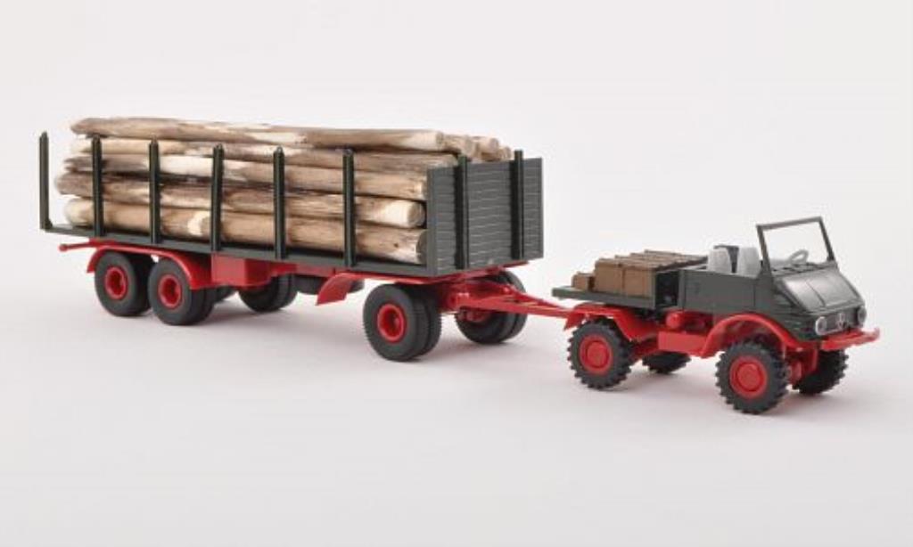 Mercedes Unimog 1/87 Brekina 421 Stammholz mit Rungenanhanger und Ladegut modelauto