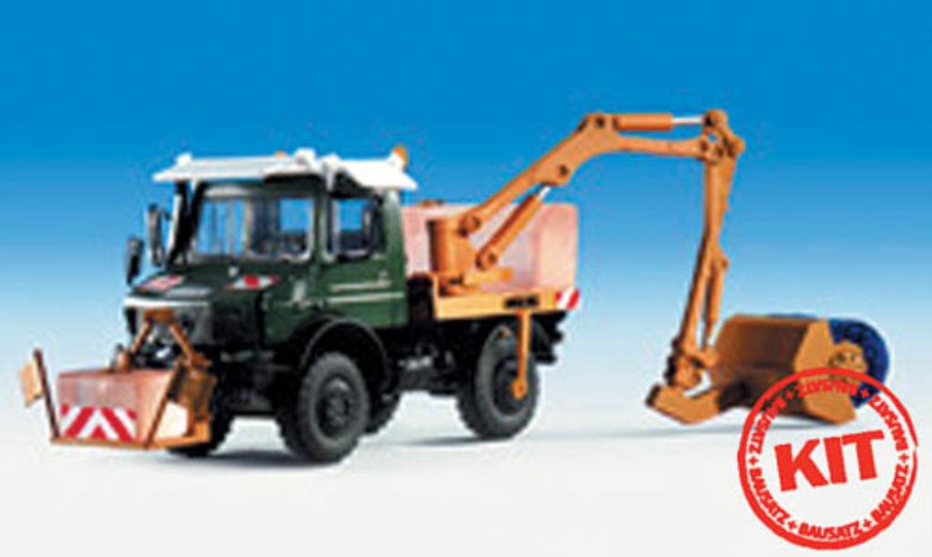 Mercedes Unimog 1/87 Kibri Euro II grun mit Tunnelburste oranje modelauto