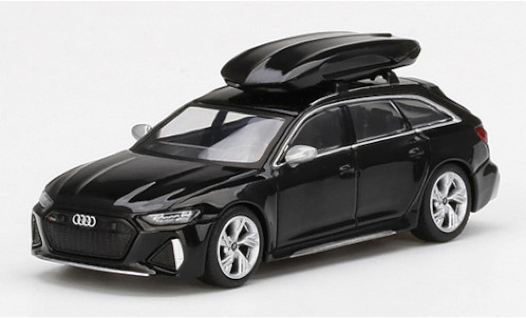 Audi RS6 1/64 Mini GT Avant metallic zwart mit Dachbox modelauto