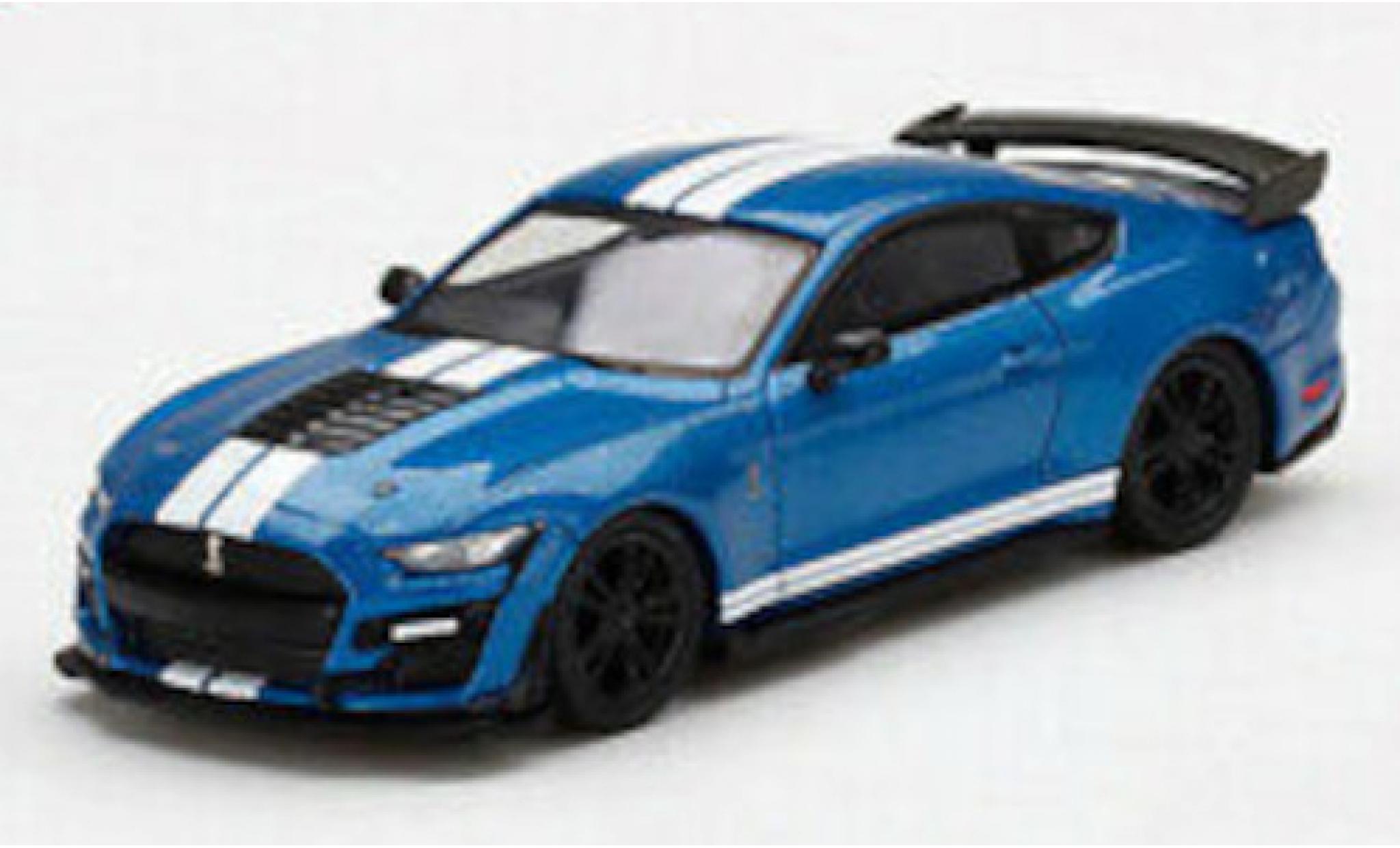 Shelby GT 500 1/64 Mini GT Ford Mustang metallic blauw/wit modelauto