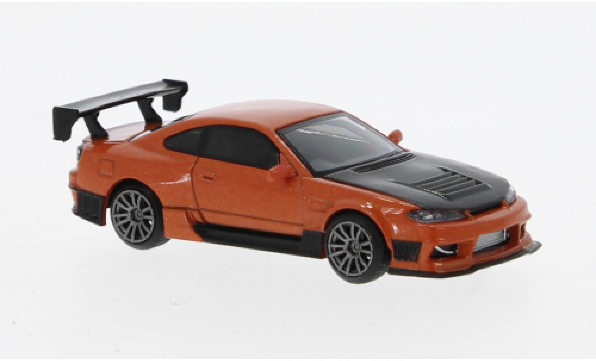 Nissan Silvia 1/64 Mini GT (S15) D-MAX metallic oranje RHD modelauto