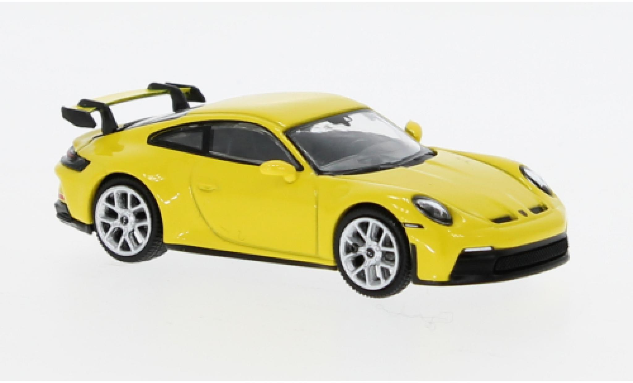 Porsche 992 GT3 1/64 Mini GT 911  geel modelauto
