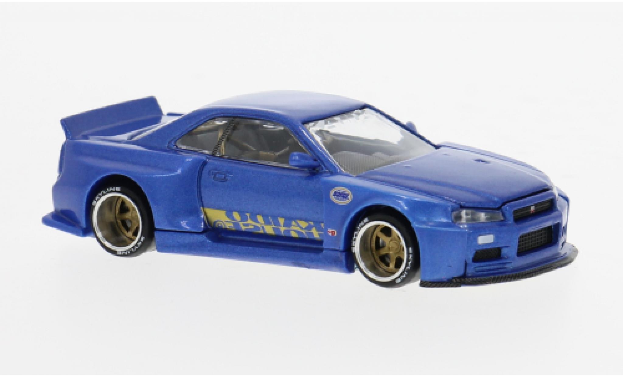 Nissan Skyline 1/64 Mini GT GT-R (R34) blauw 1999 1:64 modelauto