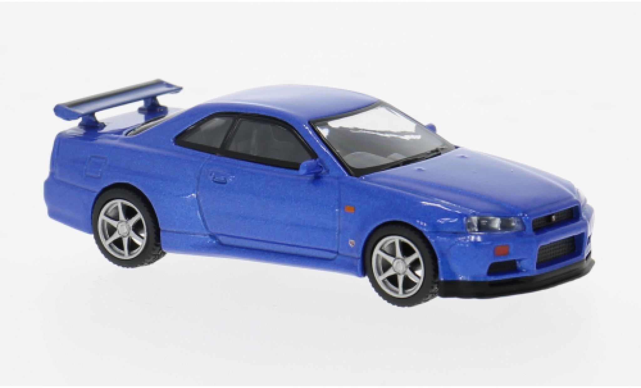 Nissan Skyline 1/64 Mini GT GT-R (R34) V-Spec blauw 1:64 modelauto