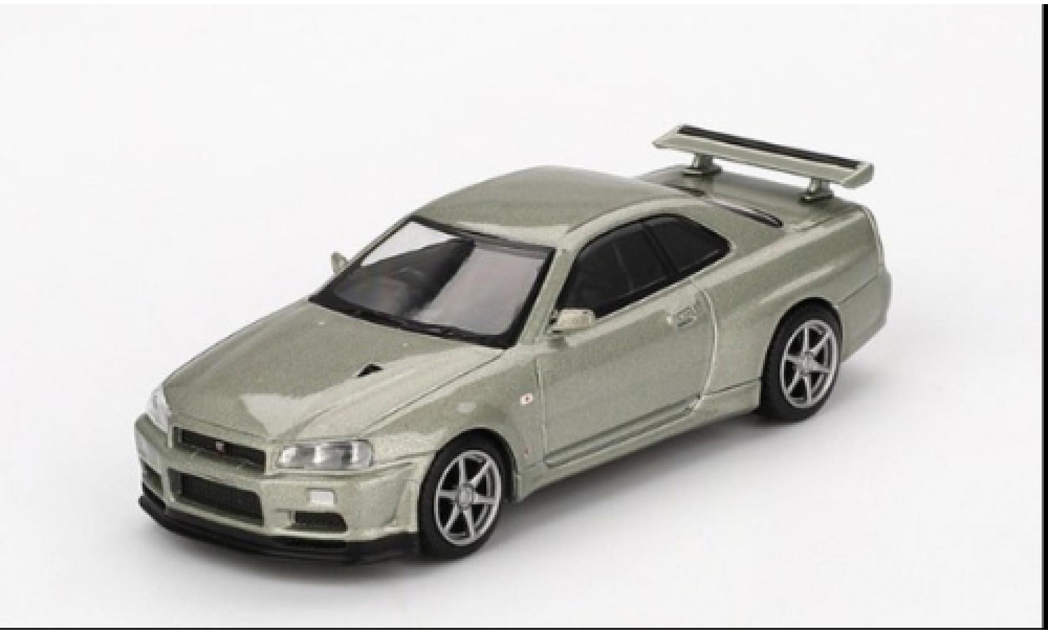 Nissan Skyline 1/64 Mini GT GT-R (R34) V-Spec II grijs 2002 1:64 modelauto