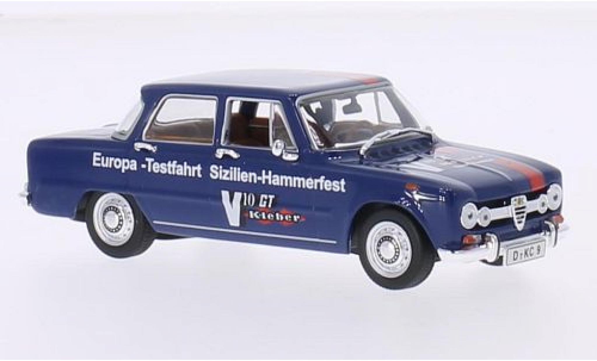 Alfa Romeo Giulia 1/43 Minichamps blauw/Dekor 1970 Europe-Testfahrt Sizilien-Hammerfest modelauto