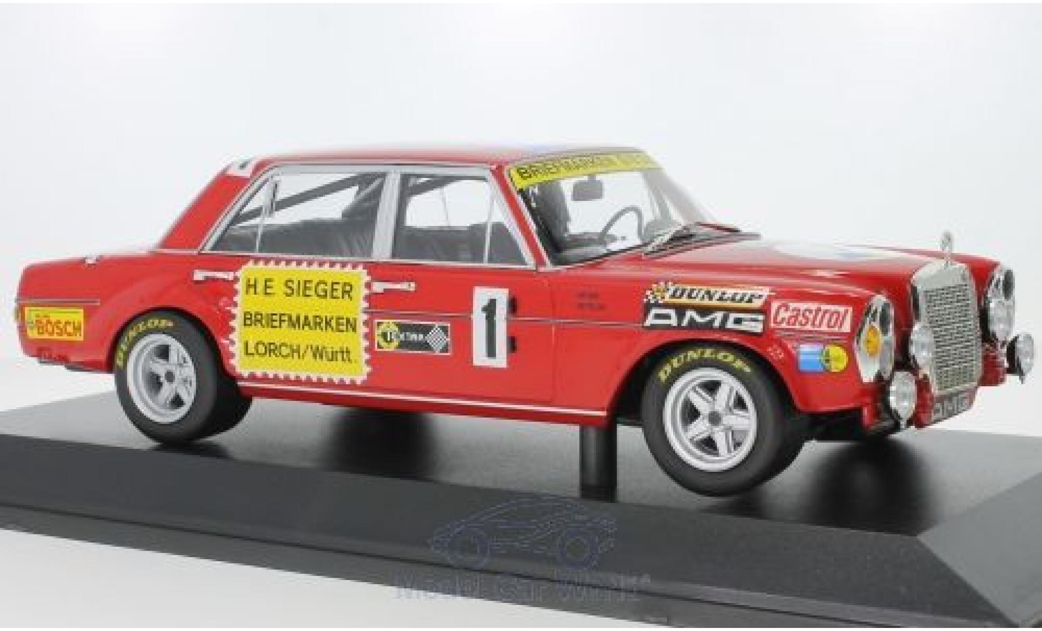 Mercedes 300 1/18 Minichamps SEL 6.8 No.1 Briefmarken Sieger 24h N&uuml;rburgring 1972 H.Heyer/T.Betzler modelauto