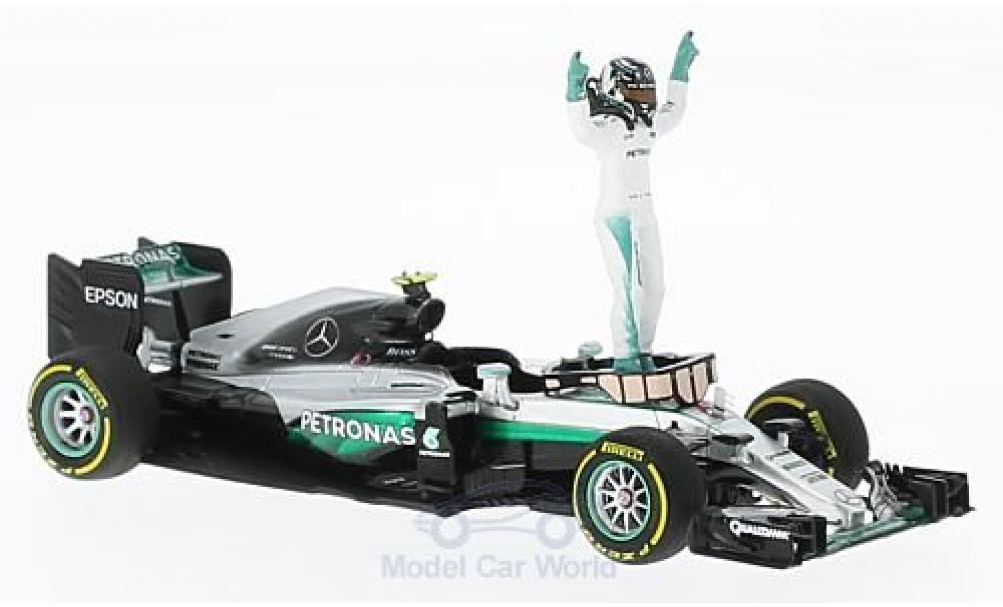 Mercedes F1 1/43 Minichamps W07 Hybrid No.6 AMG Petronas Team Formel 1 GP Abu Dhabi 2016 mit Figur N.Rosberg modelauto