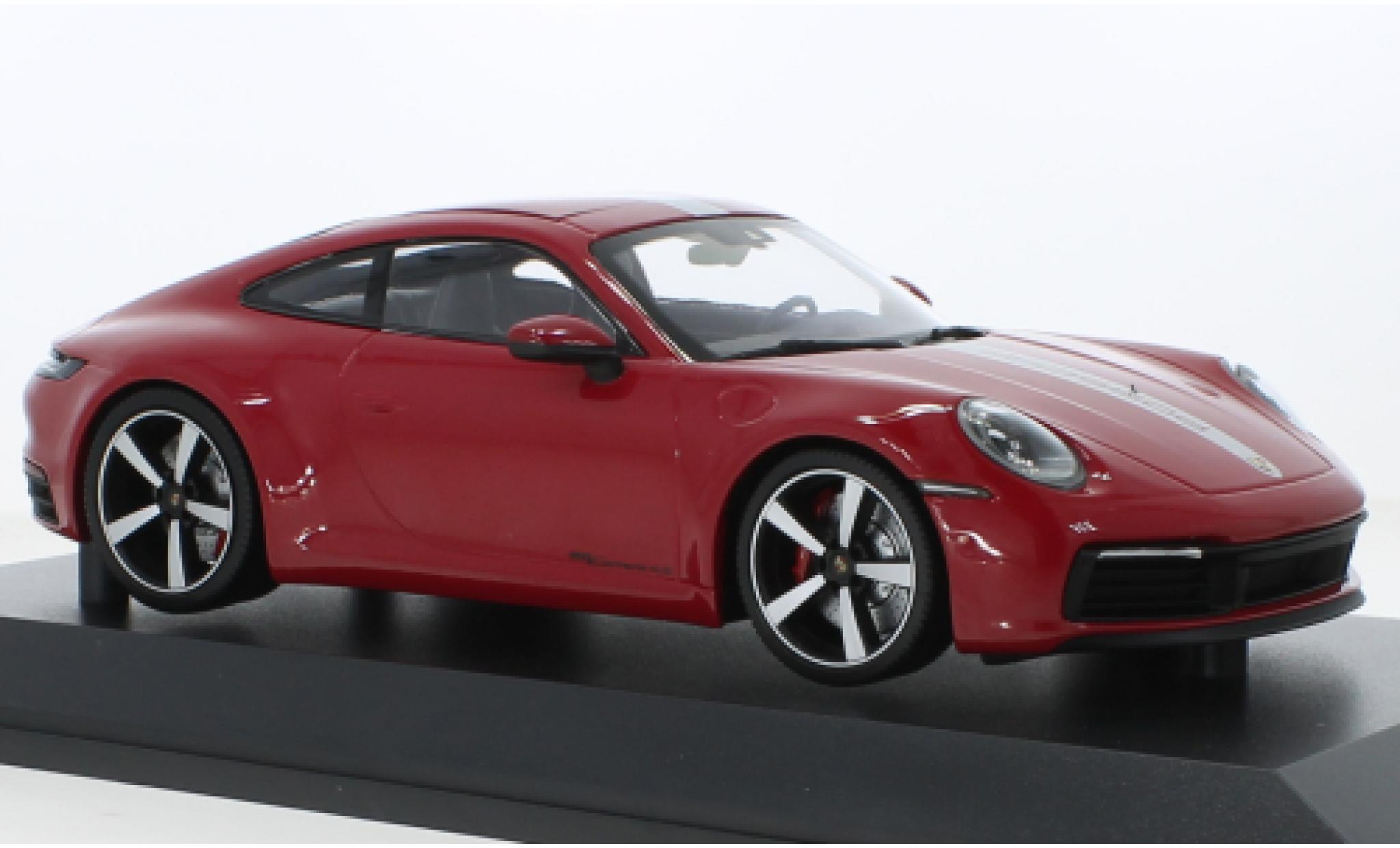 Porsche 992 4S 1/18 Minichamps 911  Carrera rood/grijs 2019 modelauto
