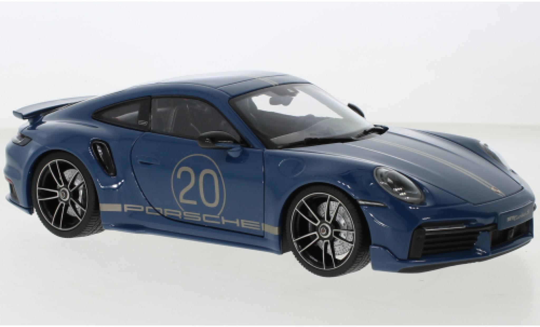 Porsche 992 Turbo s 1/18 Minichamps 911  Turbo S Sport Design blauw 2021 modelauto