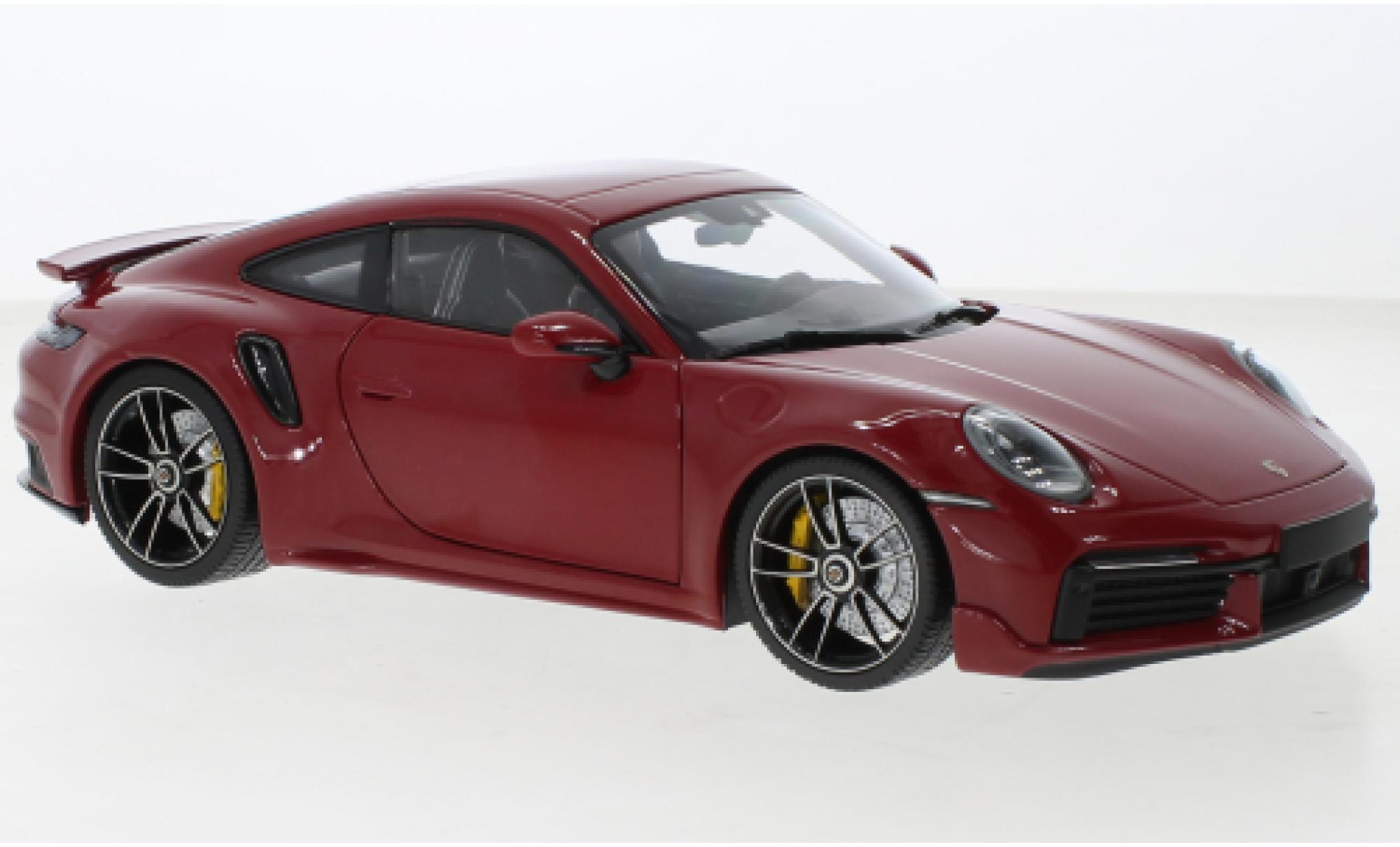 Porsche 992 Turbo s 1/18 Minichamps 911  Turbo S Sport Design rood 2021 modelauto