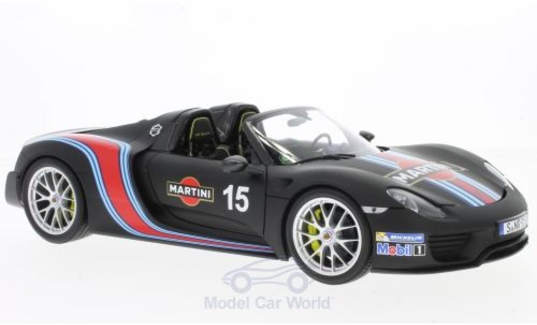 Porsche 918 2013 1/18 Minichamps Spyder matt-zwart Martini 2013 Weissach-Package modelauto