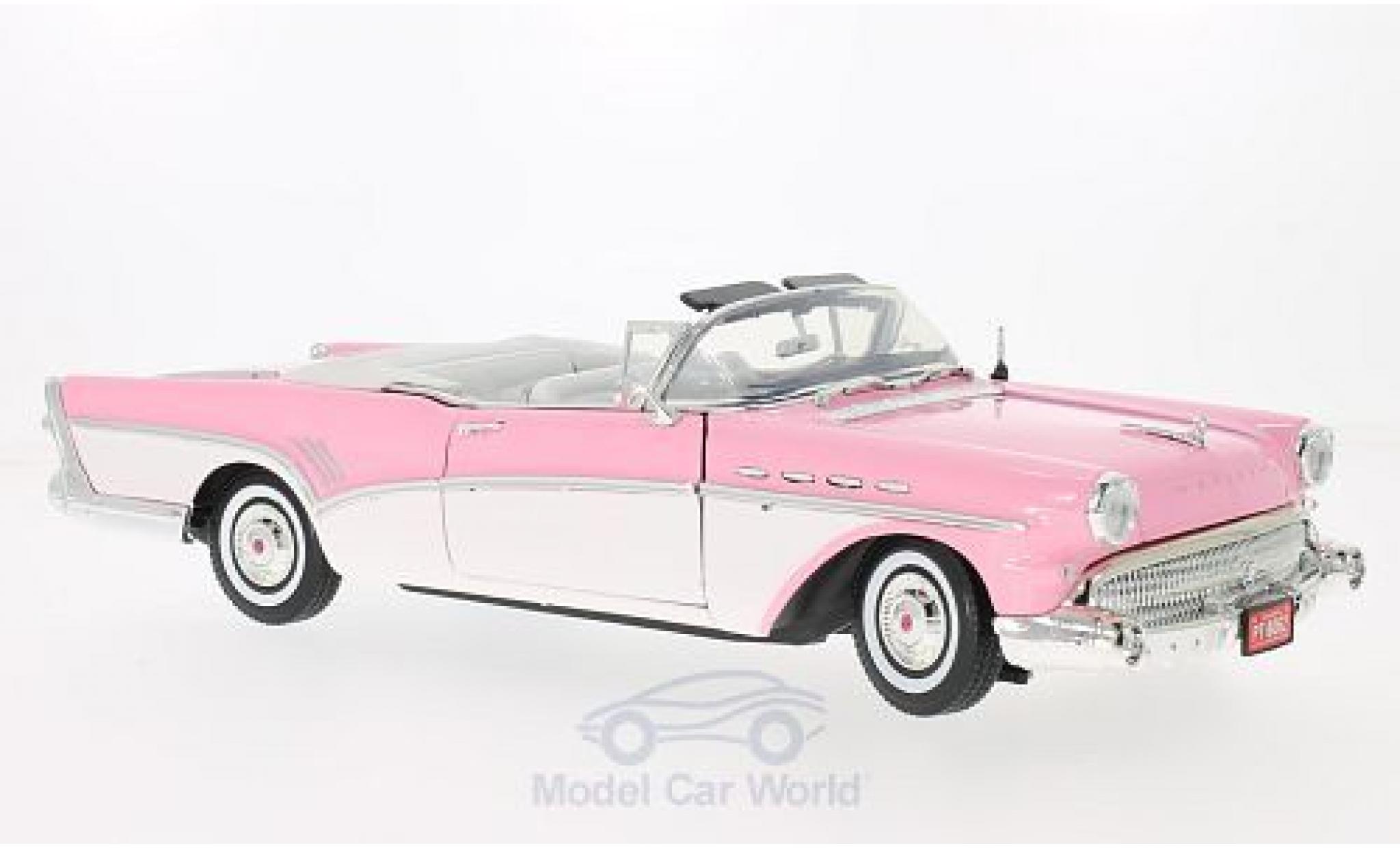 Buick Roadmaster 1/18 Motormax Cabriolet roze/wit 1957 modelauto