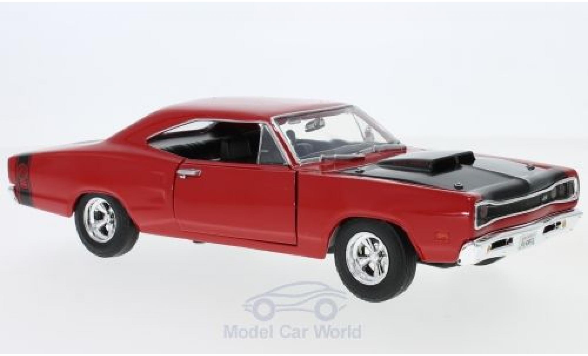 Dodge Coronet 1/24 Motormax Super Bee rood/zwart 1969 modelauto