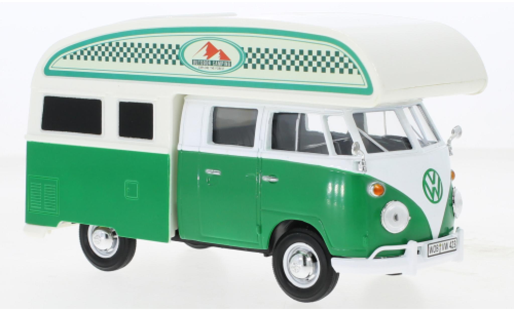 Volkswagen T1 1/24 Motormax DoKa Camper wit/groen Outdoor Camping modelauto