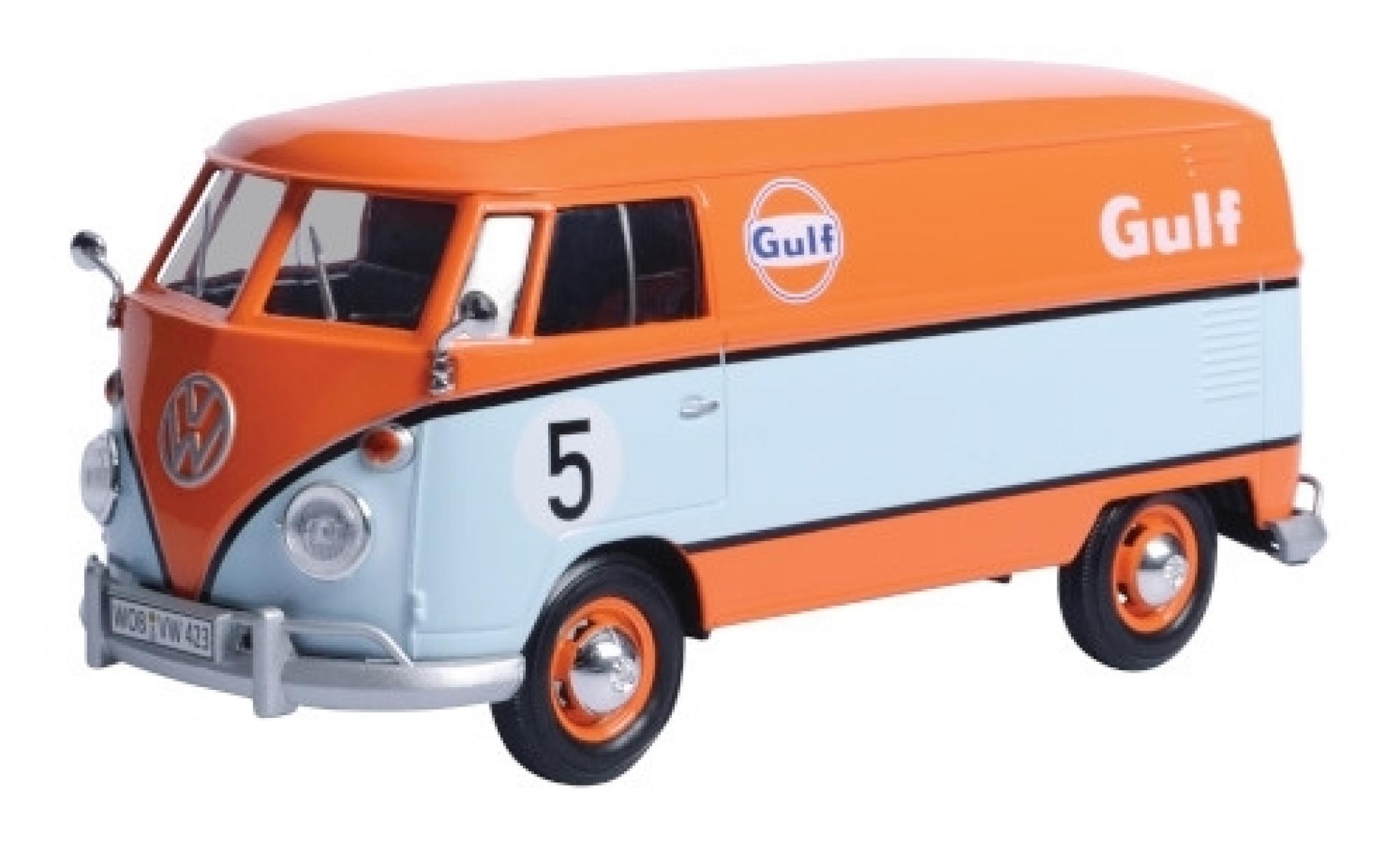 Volkswagen T1 1/24 Motormax Delivery Van oranje/blauw Gulf bestelwagen No.5 modelauto