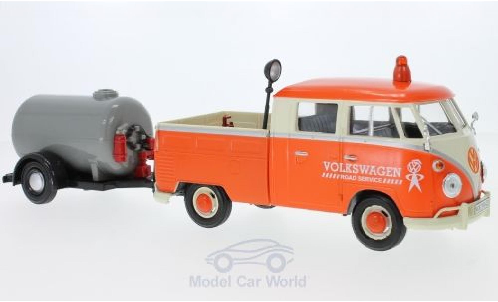 Volkswagen T1 B 1/24 Motormax Doppelkabine oranje/beige mit Tankanh&auml;nger modelauto