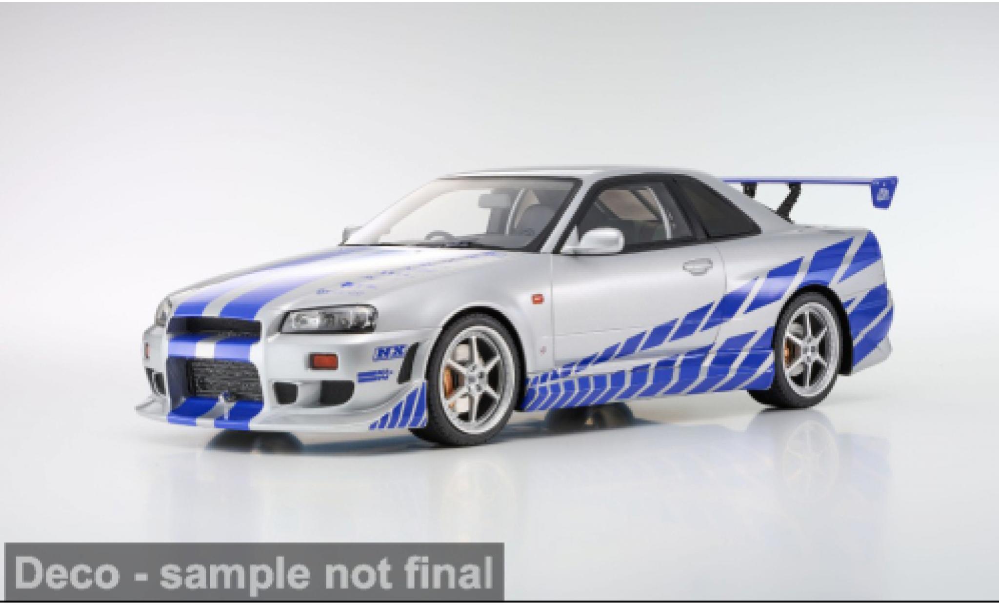 Nissan Skyline 1/12 Kyosho R34 GT-R grijs/blauw 2001 1:12 modelauto