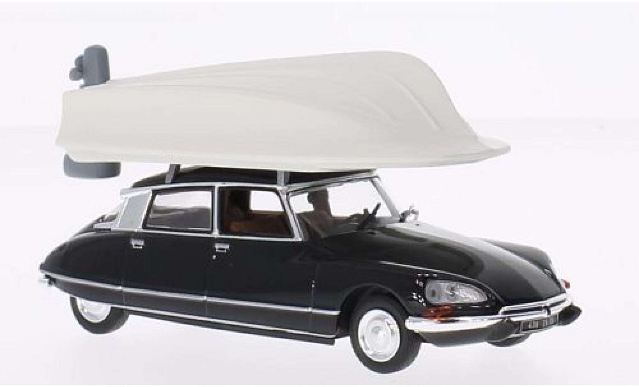 Citroen DS 1/43 Norev 21 Pallas zwart 1972 avec bateau sur Rack de toit modelauto