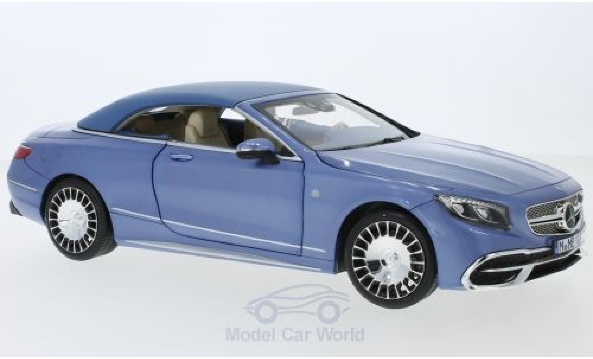 Mercedes Classe S 1/18 Norev Maybach S650 Cabriolet metallic blauw 2018 SoftTop liegt ein modelauto