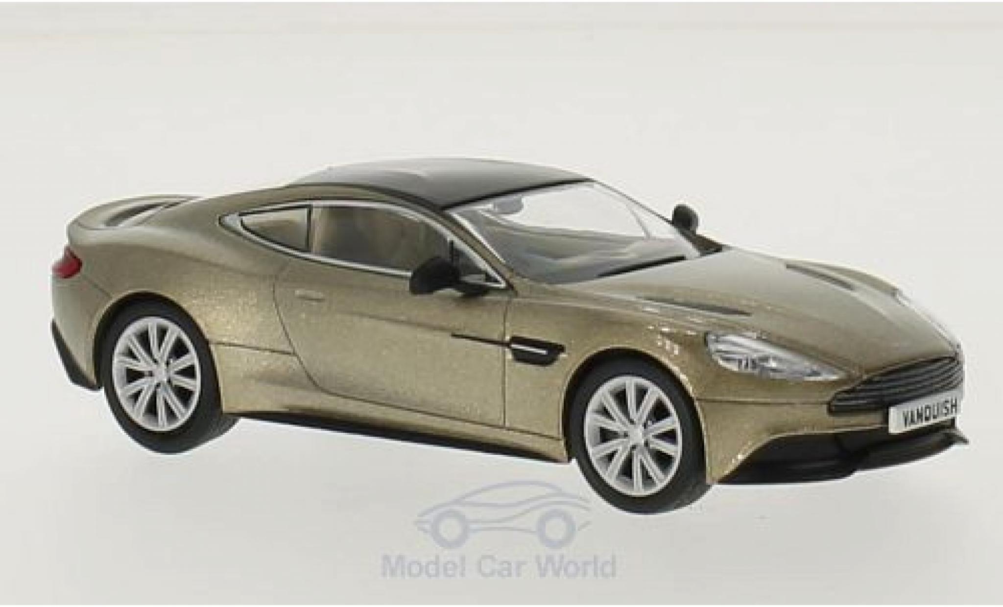Aston Martin Vanquish 1/43 Oxford Coupe metallic beige/zwart RHD modelauto