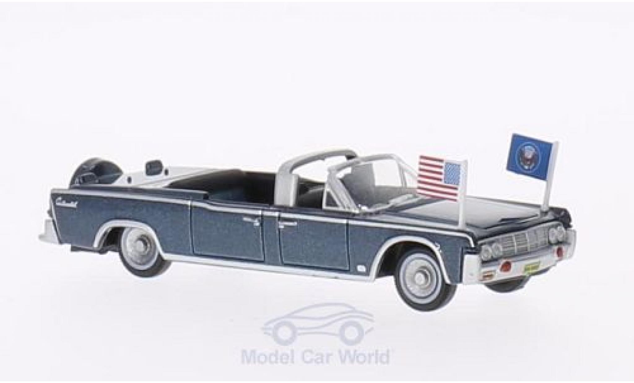 Lincoln Continental 1/87 Oxford X100 metallic blauw 1961 Staatsfahrzeug mit USA-Standarten modelauto