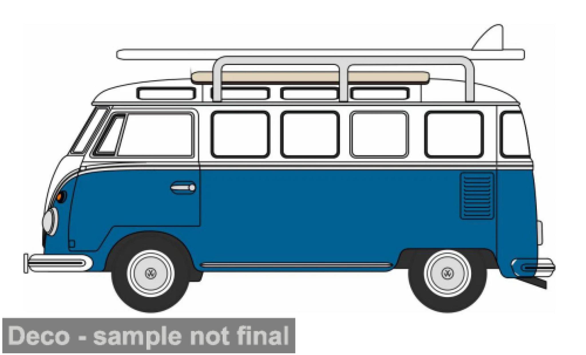 Volkswagen T1 1/76 Oxford Samba Bus/Surfboards blauw 1:76 modelauto