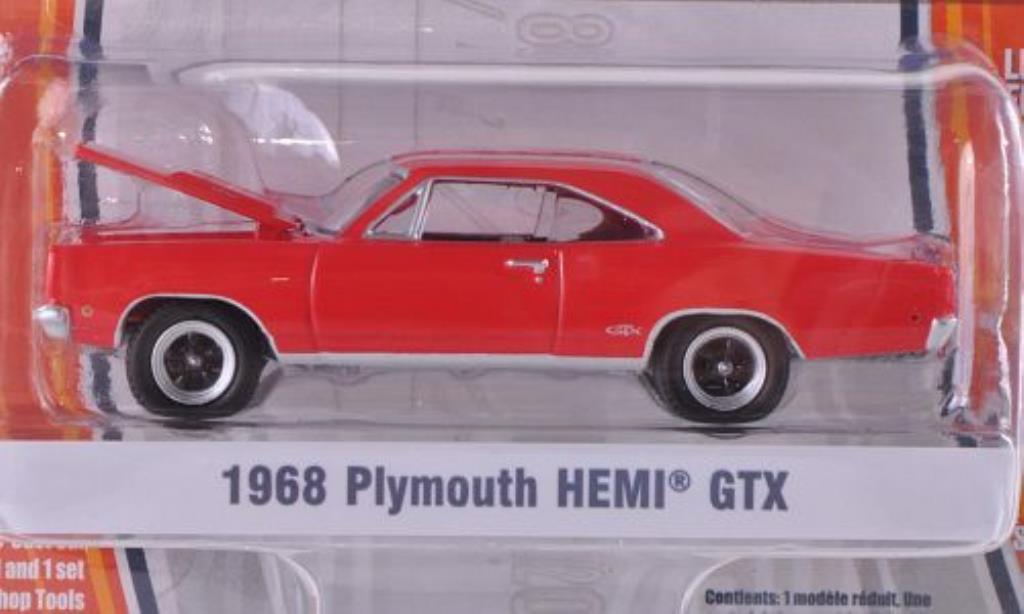 Plymouth GTX 1/64 Greenlight HEMI rood 1968 modelauto