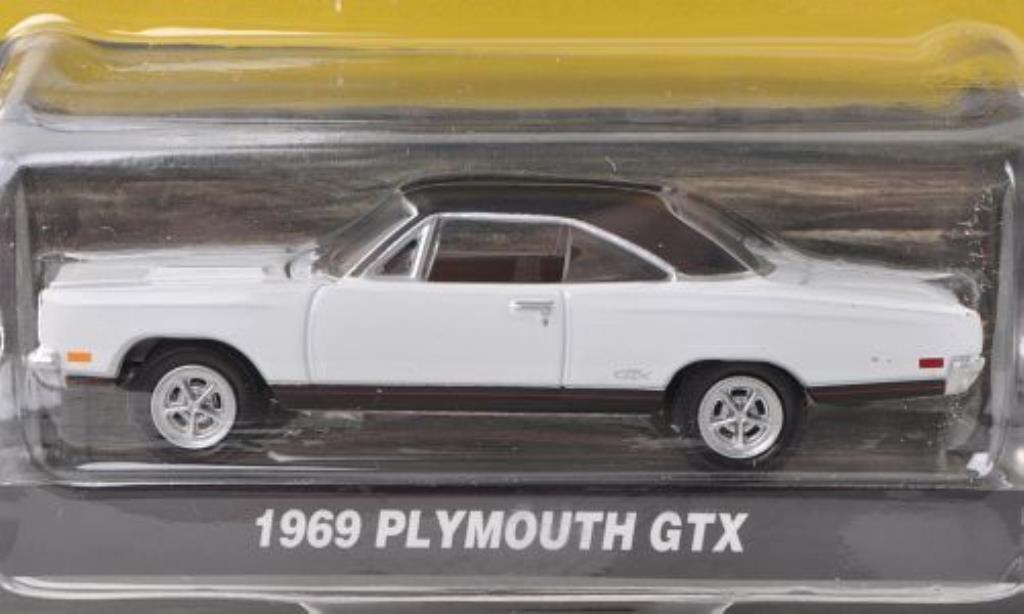 Plymouth GTX 1/64 Greenlight wit/matt-zwart 1969 modelauto